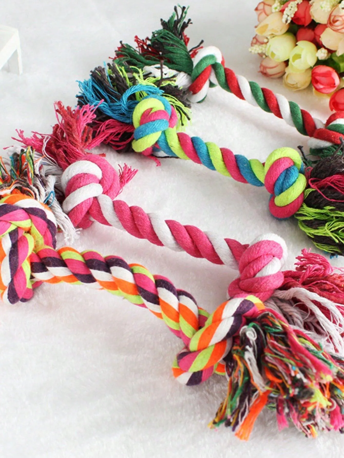 1pc Colorful Braided Double-Head Rope Chew Tug Toy For Interactive Pulling Game For Small Dogs And Puppies, Random Color