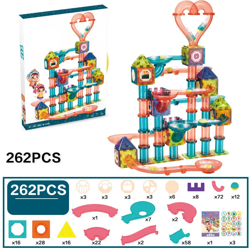 262Pcs Magnetic Tiles Marble Run STEM Building Toys