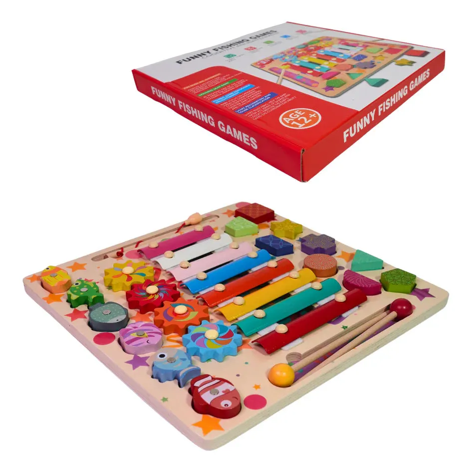 4in1 Wooden Montessori Funny Fishing & Xylophone Game Board