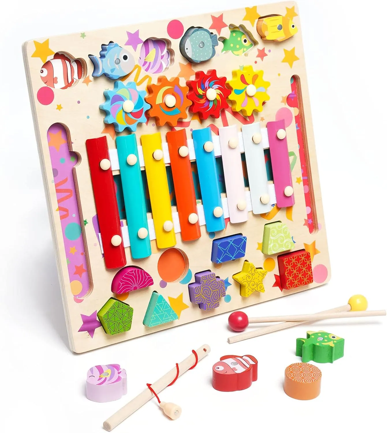 4in1 Wooden Montessori Funny Fishing & Xylophone Game Board