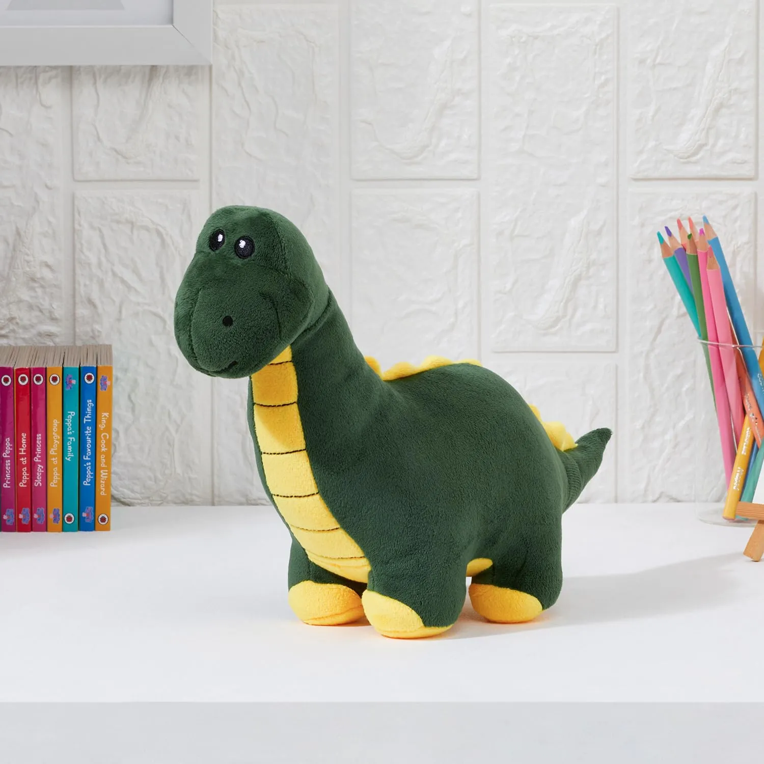 Amazon Brand - Jam & Honey Dinosaur, Cute, Plush/Soft Toy, Suitable for Boys, Girls and Kids, Super-Soft, Safe, 34 cm (Green & Yellow)