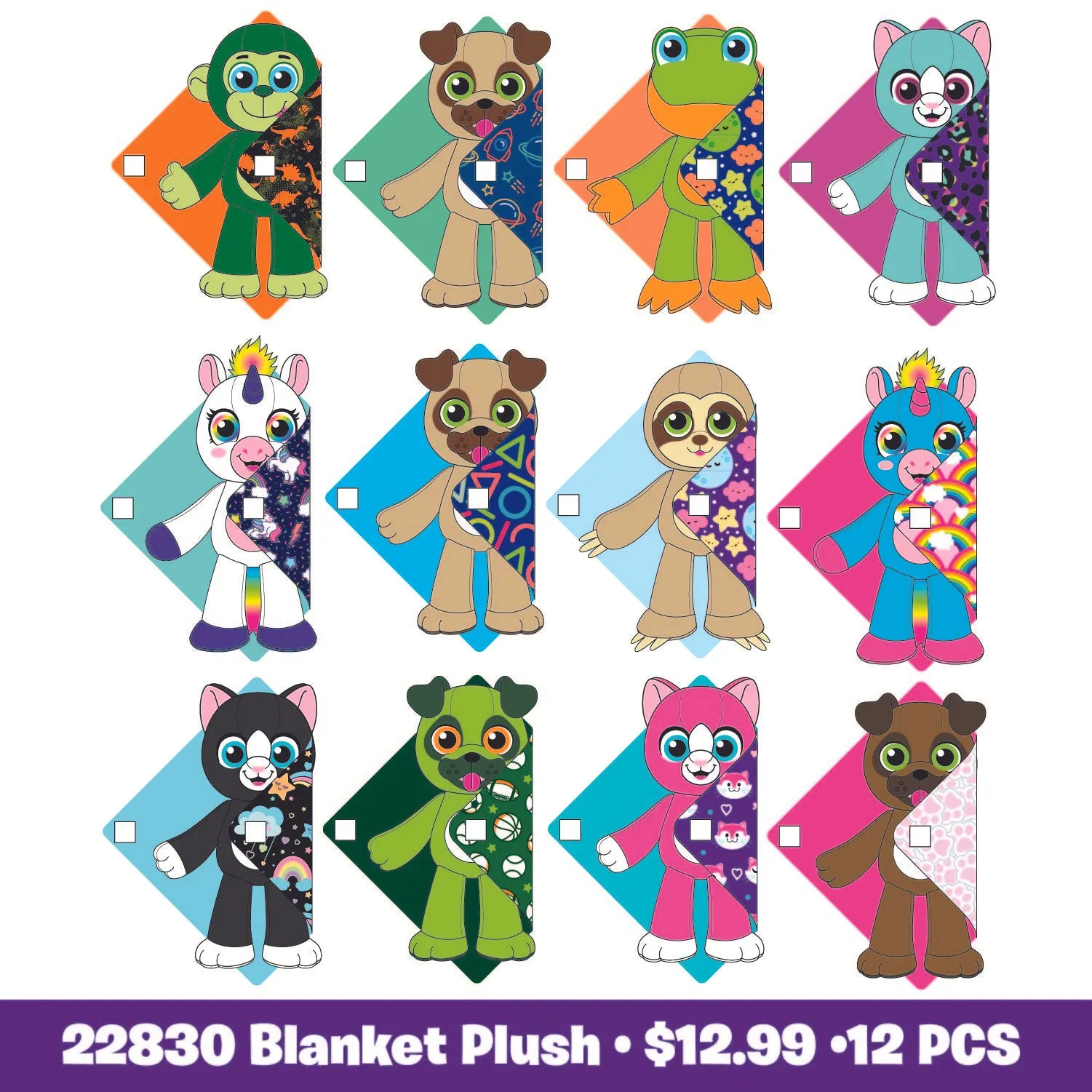 Blanket Plush Assortment Bin Floor Display - 24 Pieces Per Retail Ready Display 88366