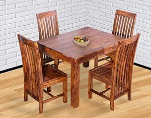 COBRA CRAFT Solid Sheesham Wood Dining Table with 4 Chairs for Dining Room | Home | Living Room | Hotel |Resorts| Teak Finish