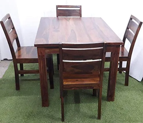 COBRA CRAFT Solid Sheesham Wood Dining Table with 4 Chairs for Dining Room | Home | Living Room |Hotel | Resorts| Teak Finish