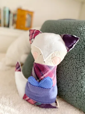 Creative Cuddles, Purple Plaid Fox Animal for Kids, Children's Sensory Stuffed Animal, Upcycled Stuffed Fox for Kids