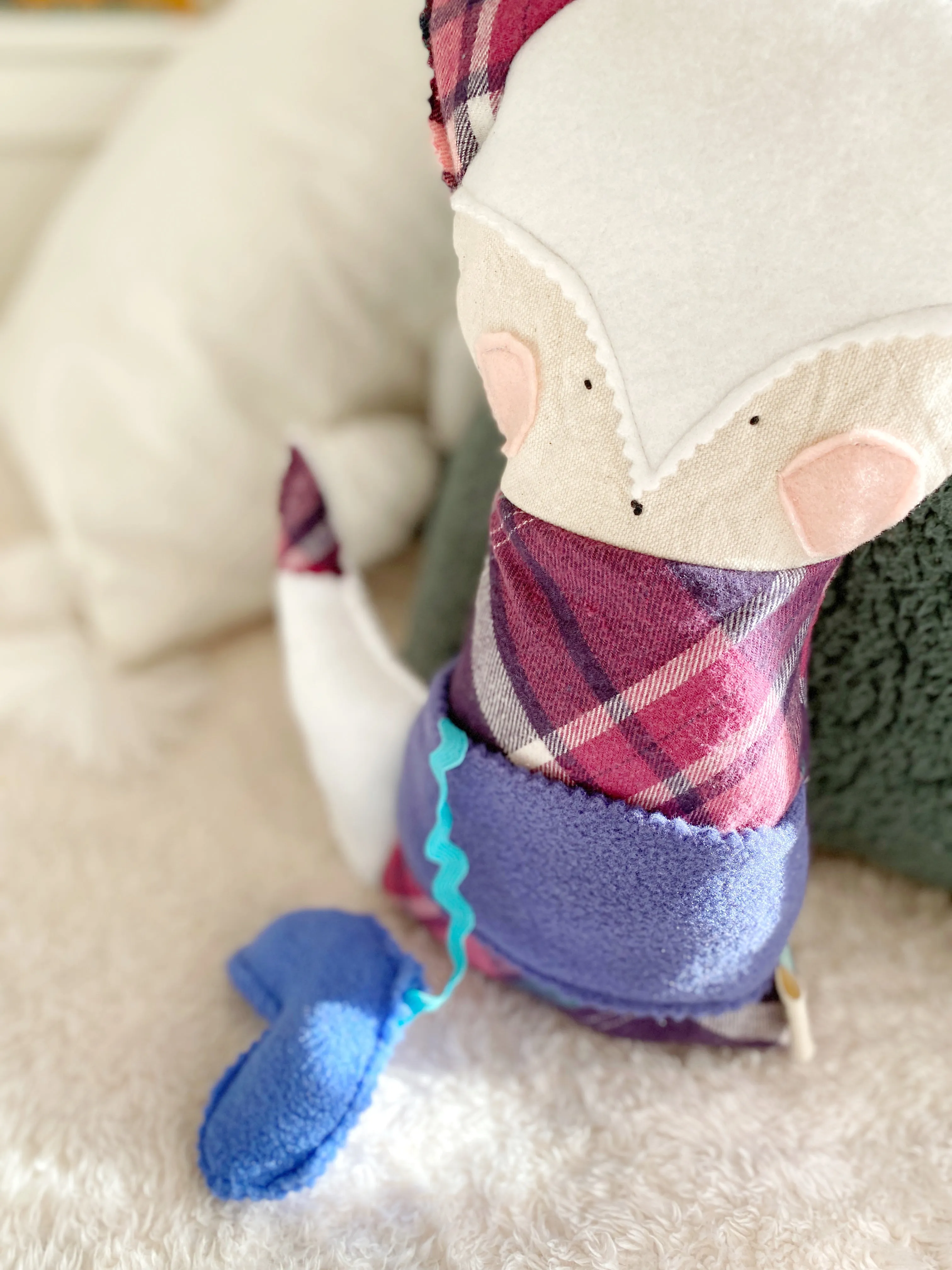 Creative Cuddles, Purple Plaid Fox Animal for Kids, Children's Sensory Stuffed Animal, Upcycled Stuffed Fox for Kids