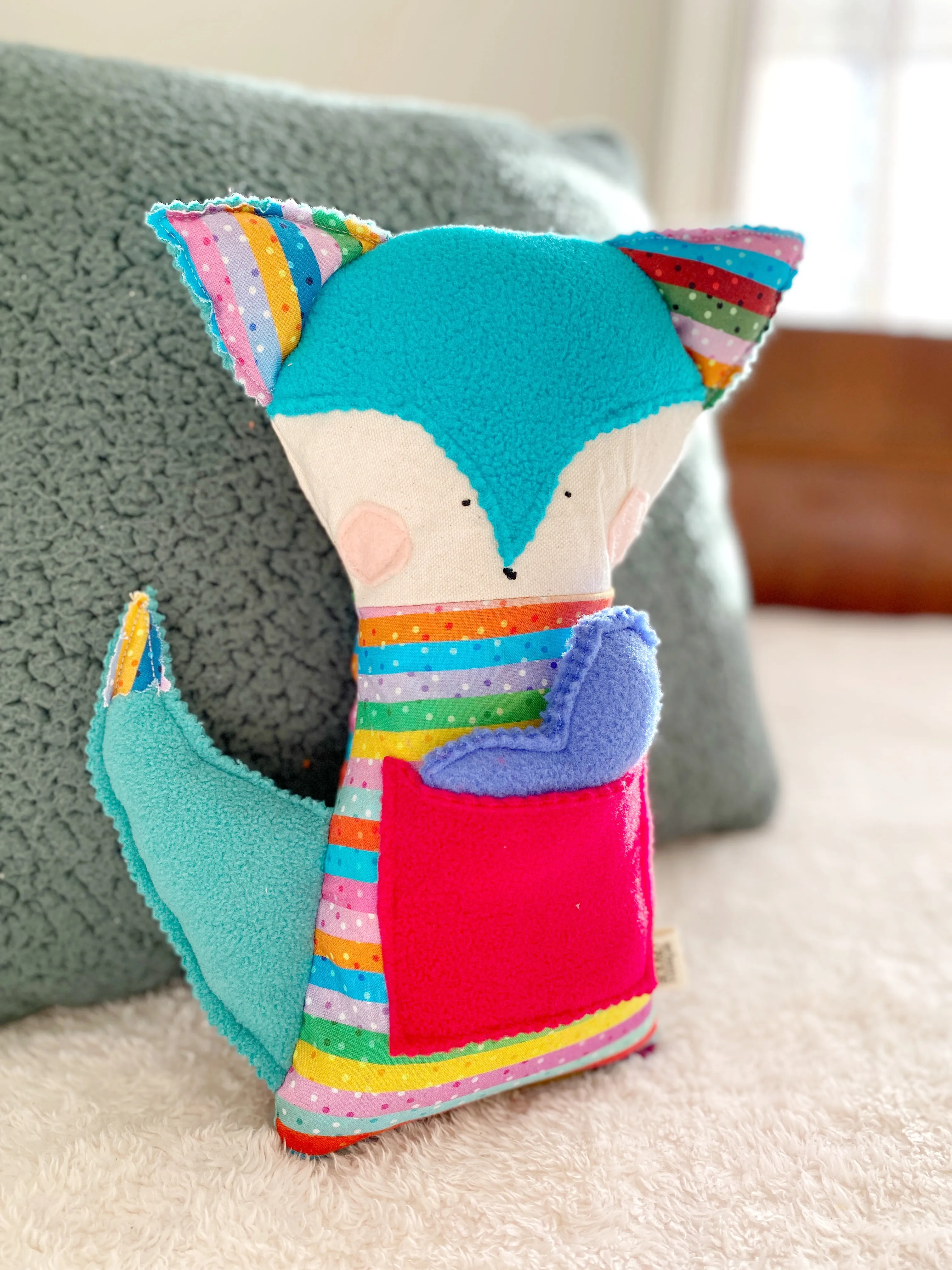 Creative Cuddles, Rainbow Fox Animal for Kids, Children's Sensory Stuffed Animal, Upcycled Stuffed Fox for Kids