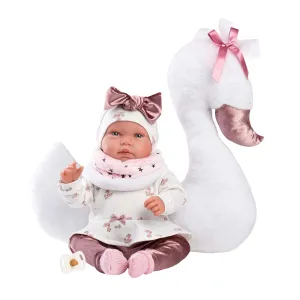 Llorens - Baby Girl Doll With Swan Cushion, Clothing, Accessories & Crying Mechanism: Tina 44cm