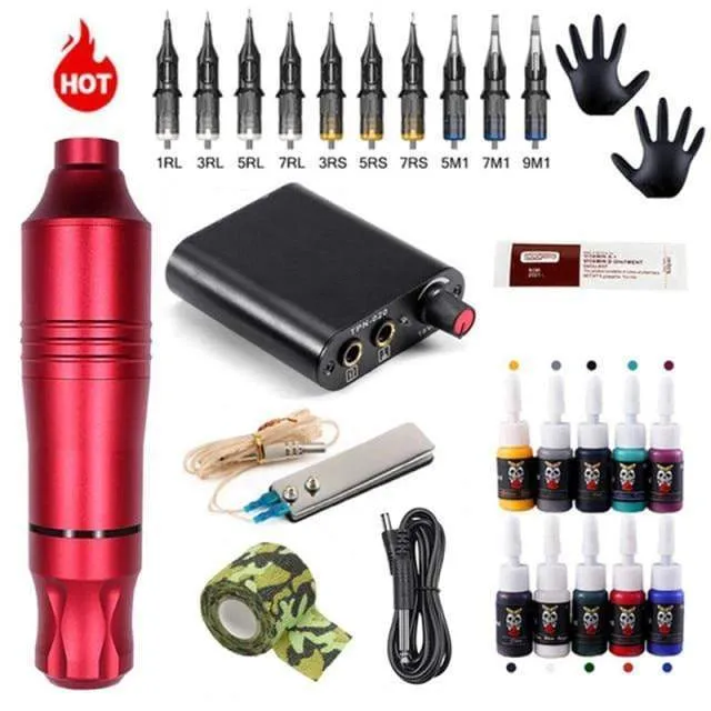 Professional Tattoo Machine Kit Tattoo Power Supply Rotary Tattoo Pen Machine With Cartridges Needle For Tattoo Beginners Artist