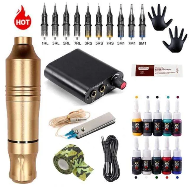 Professional Tattoo Machine Kit Tattoo Power Supply Rotary Tattoo Pen Machine With Cartridges Needle For Tattoo Beginners Artist