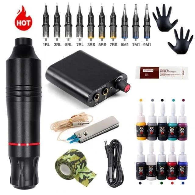 Professional Tattoo Machine Kit Tattoo Power Supply Rotary Tattoo Pen Machine With Cartridges Needle For Tattoo Beginners Artist