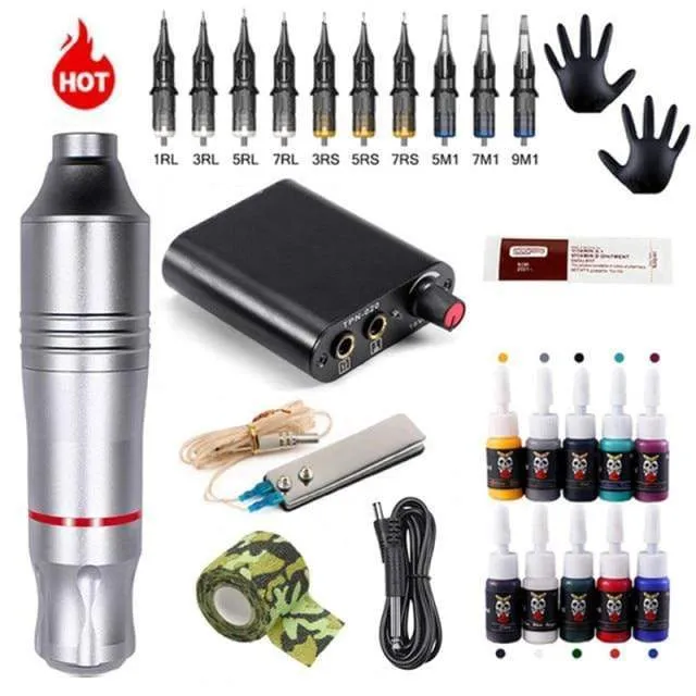 Professional Tattoo Machine Kit Tattoo Power Supply Rotary Tattoo Pen Machine With Cartridges Needle For Tattoo Beginners Artist