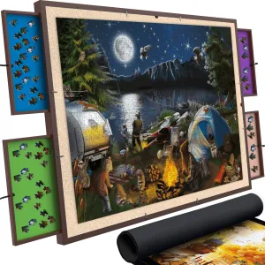 Puzzle Board Brown with Drawers Table with Cover for Adults