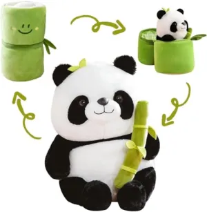 Storescent Cute Panda Plush with Bamboo, Kawaii Soft Panda in Bamboo Stuffed Animals Toy, Plushies Doll Gifts for Kids Girls Boys Birthday Valentine (Panda in Bamboo)