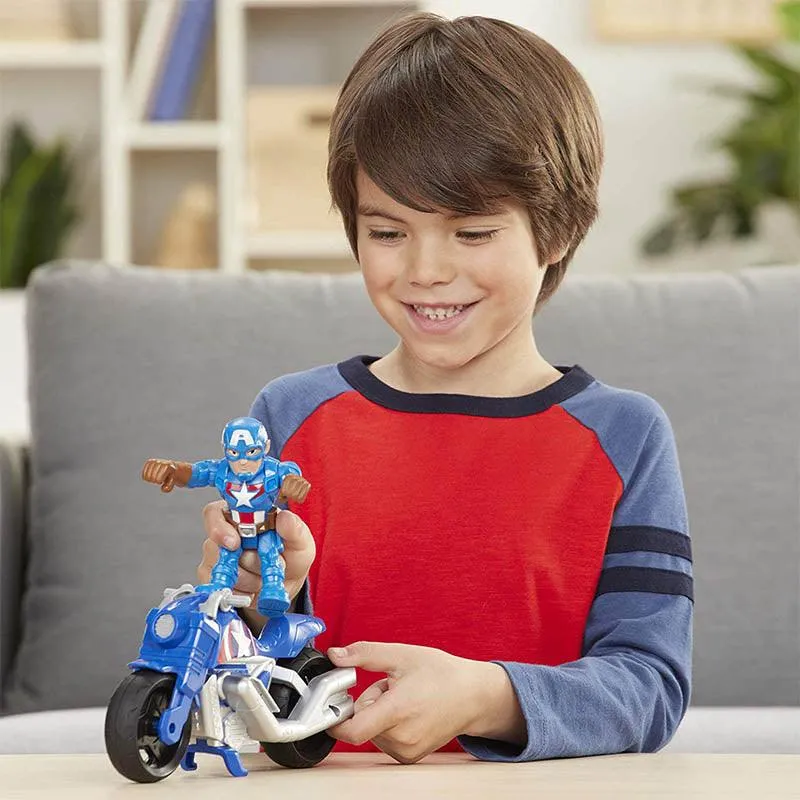 Super Hero Adventures Marvel Super Hero Adventures Captain America, 5-Inch Figure and Motorcycle Set, Collectible Toys for Kids Ages 3 and Up