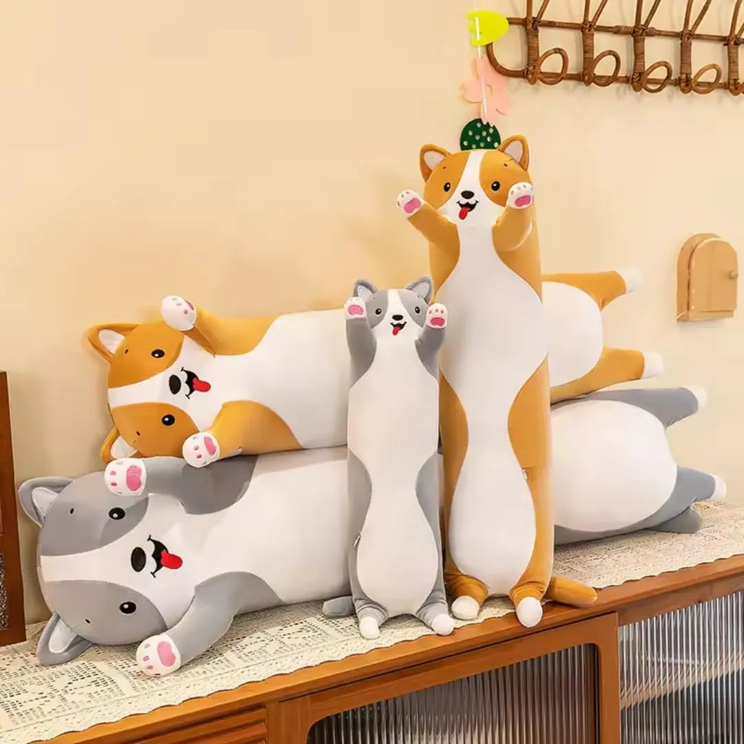 TechMax Solution The Perfect Grey Long Dog Plush Pillow for Snuggly Nights and Sweet Dreams an for Anyone in Need of Cuddly Comfort