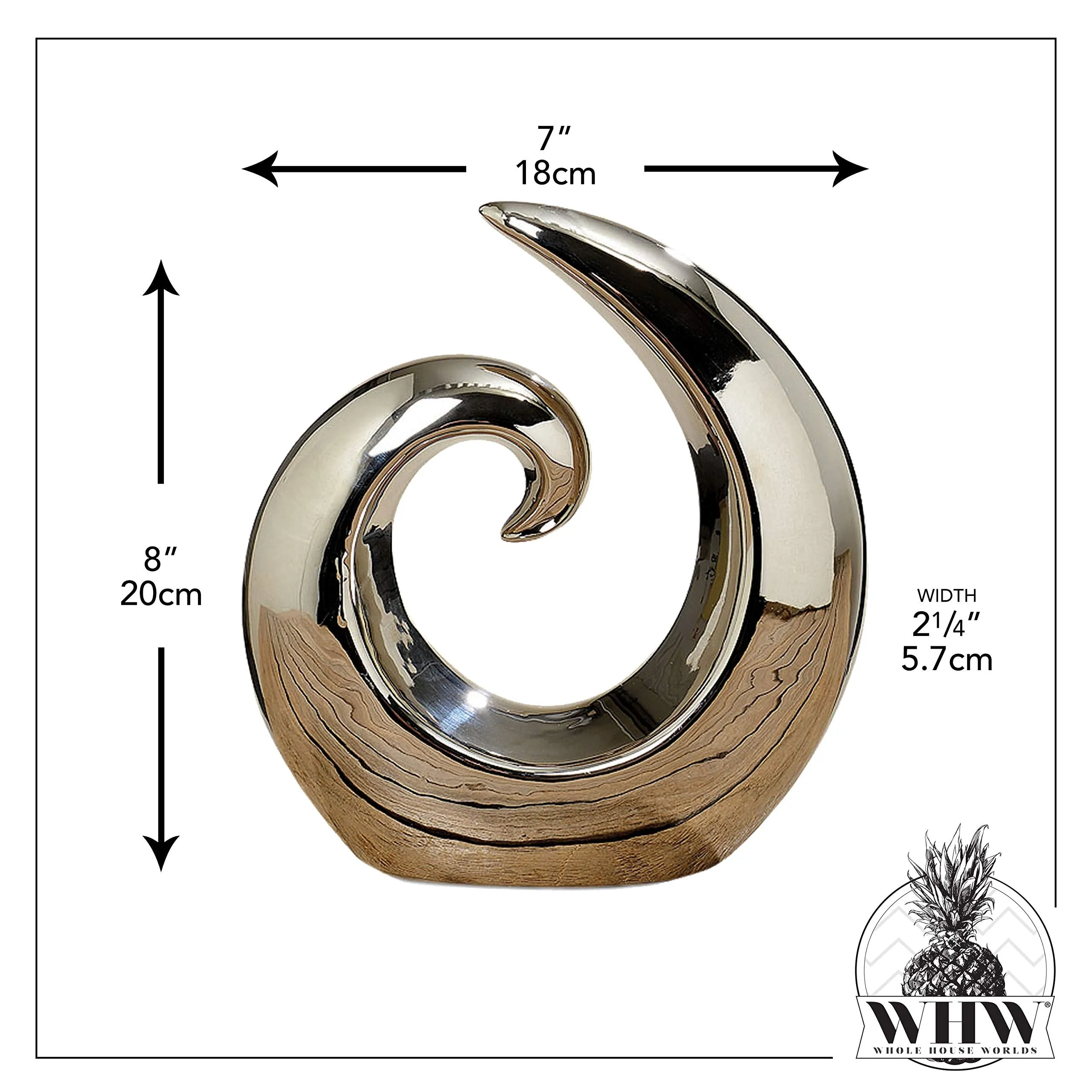WHW Whole House Worlds The Crosby Street Contemporary Asymmetrical Wave Sculpture, Modern Art, Silver Titanium Glaze, Ceramic Stoneware, 7 1/8 L x 2 3/8 x 8 H Inches